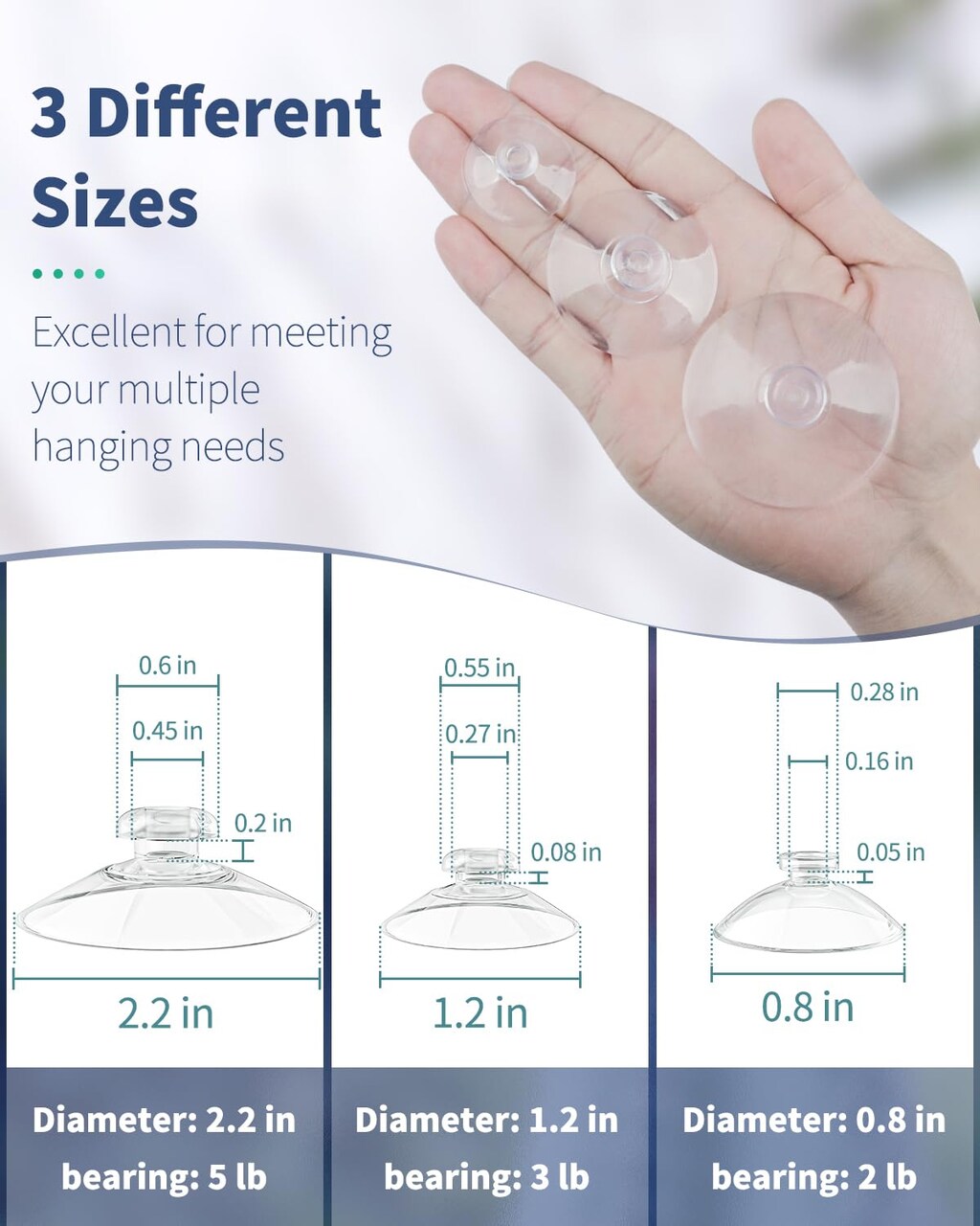 60 Pack Suction Cups for Glass, Small Rubber Suction Cups for Home Kitchen Bathroom Organization Christmas Decoration Window (Assorted Sizes 0.8 & 1.2 & 2.2 Inch)